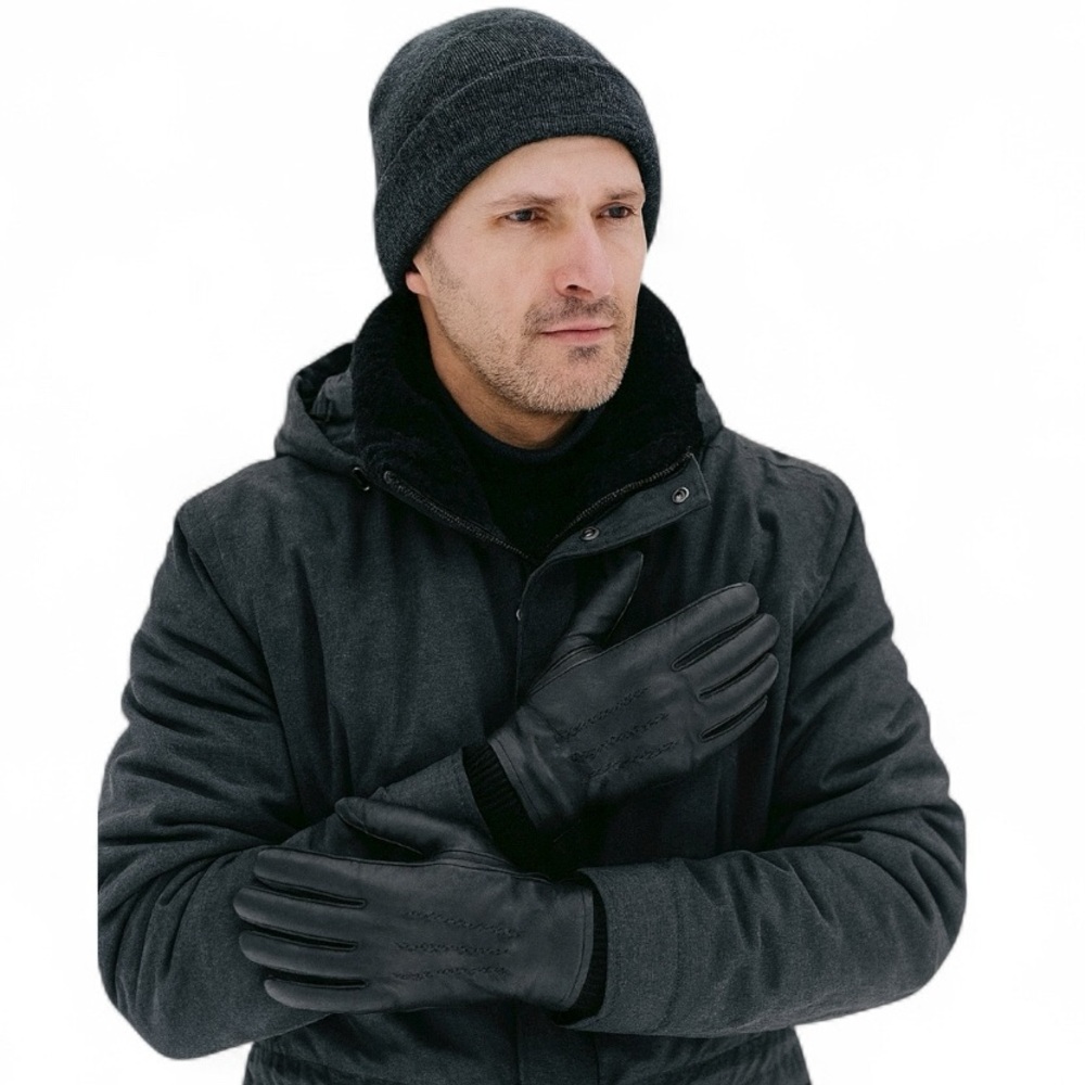 Fownes Leather Gloves Black Cashmere Blend Lined Brand New! Sz Large